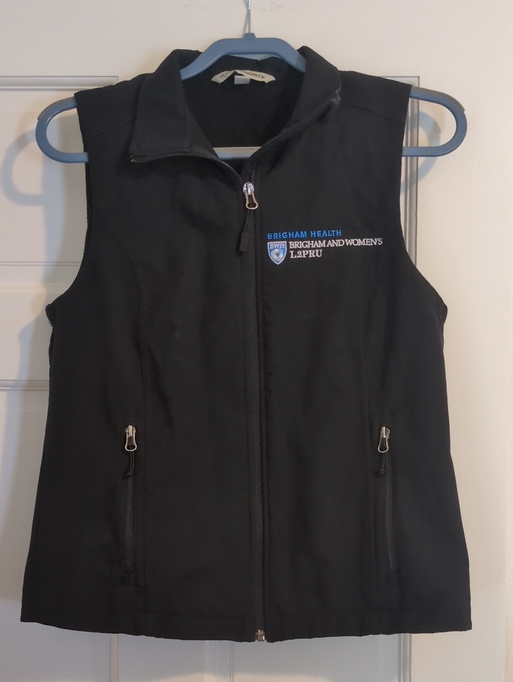 Port Authority Black Softshell Vest with Blue Embroidered Logo